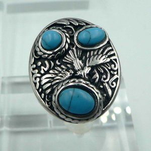 Sz 9 Genuine Blue Howlite Bald Eagle Ring
